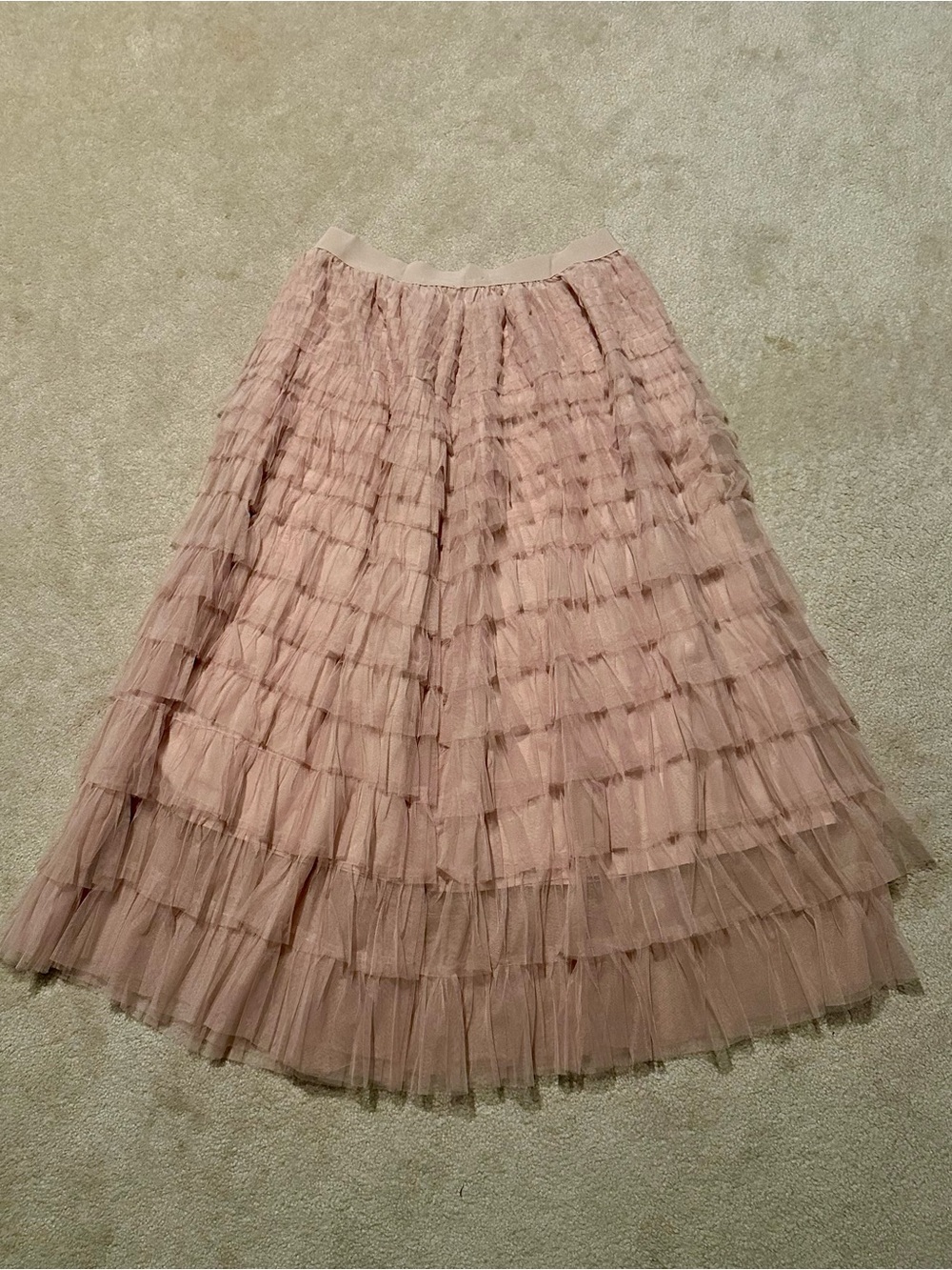 Pleated Tiered Tulle Midi Skirt - Blush Pink